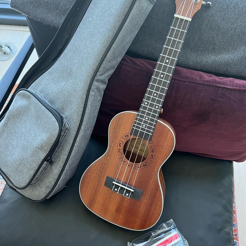 Ukulele with cover and strap